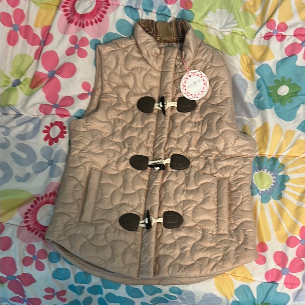 Beige Quilted Vest with Toggle Closures